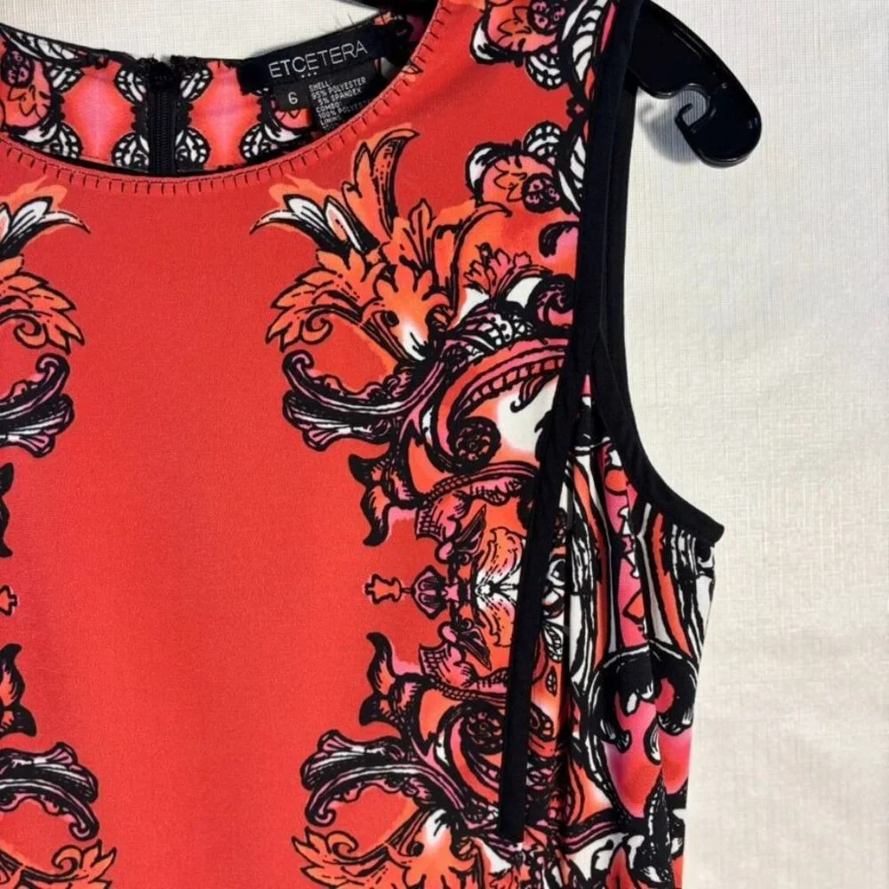 Etcetera Sleeveless Knee-Length Sheath Dress With Ornate Red & Black Floral Prin - Picture 11 of 16